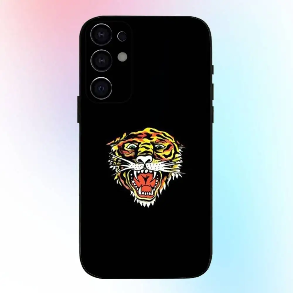 حافظة هاتف Ed Hardy من ماركات الأزياء لهاتف سامسونج S25، S24، S21، S22، S23، S30، Ultra، S20، Plus، Fe، Lite، Note، 10,9,5G غطاء أسود
