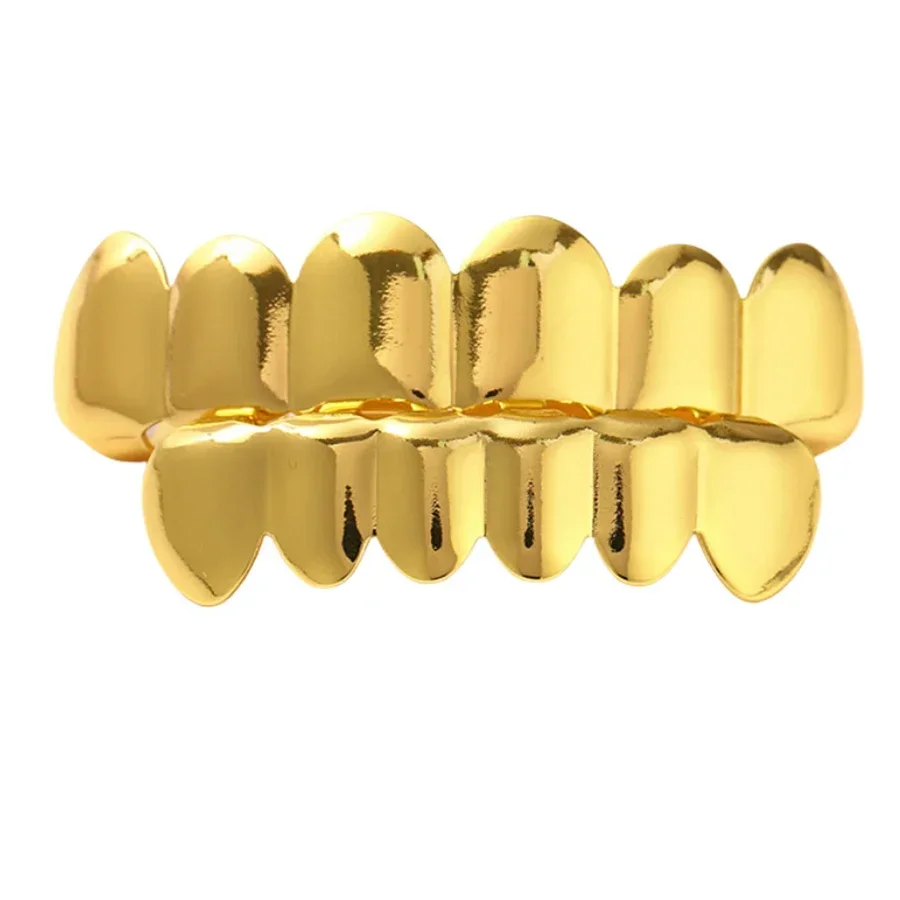 الموضة الكلاسيكية 6/6 الأسنان Grillz الهيب هوب 14K مطلية بالذهب الأسنان قبعات ديكور الأقواس شوايات الأسنان للنساء الرجال المجوهرات #2