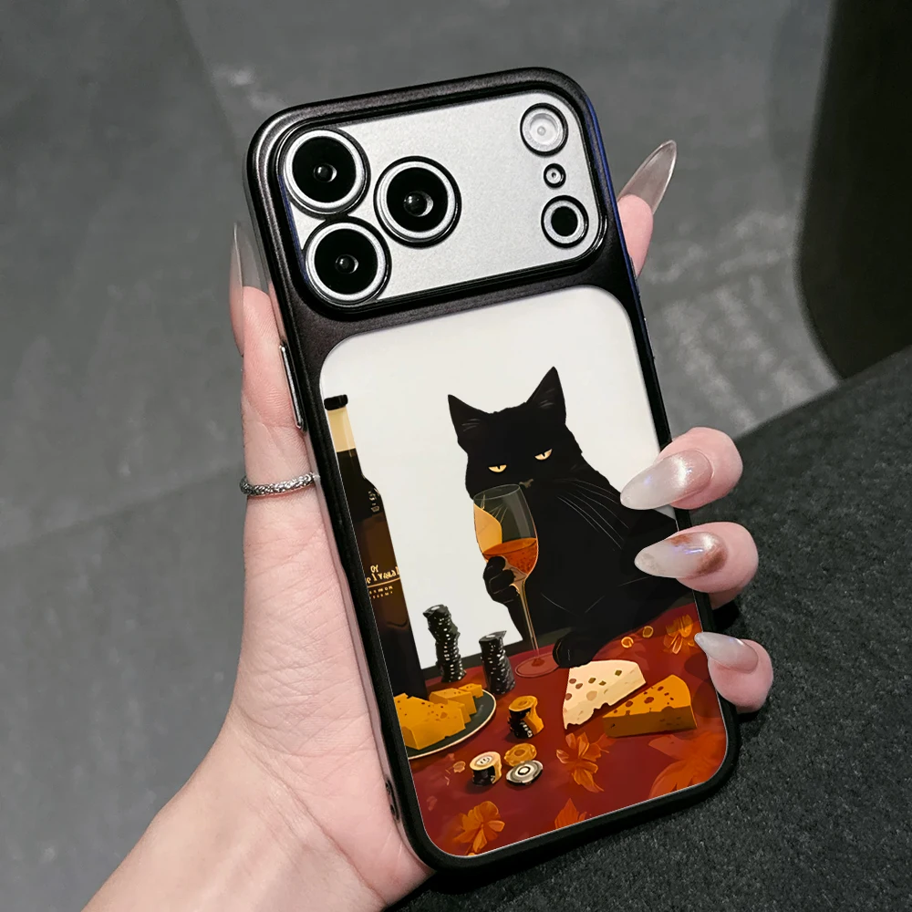 Lustige Schwarze Katze Niedliche Mattierte Hülle für iPhone 13 15 16 Pro Max Hüllen iPhone 17 12 ProMax 11 14 16 17 Plus 17 Air Plating Fundas – Detail 4