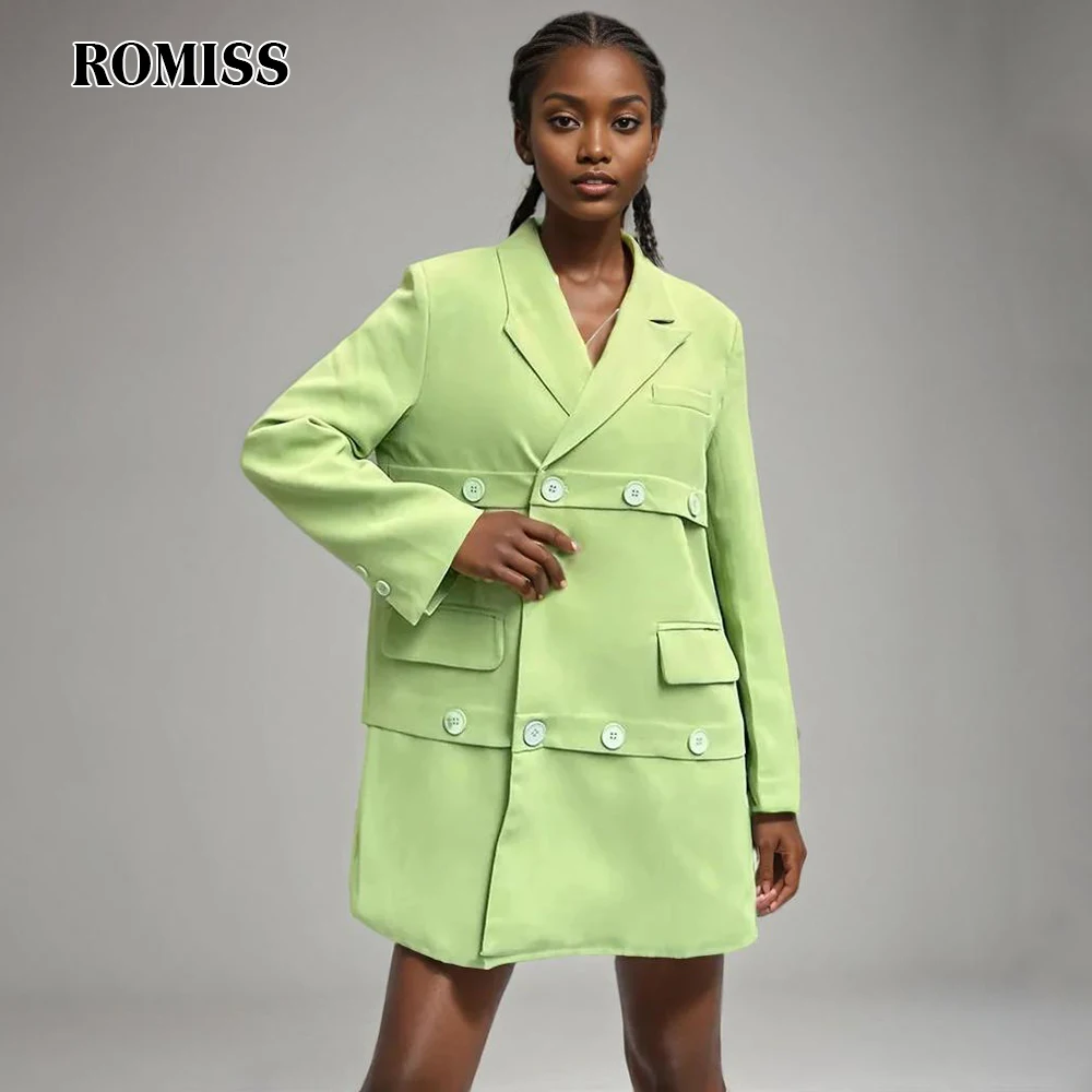 

ROMISS Casual Blazers For Women Notched Collar Long Sleeve Spliced Double Breasted Asymmetrical Loose Jackets Female Fashion