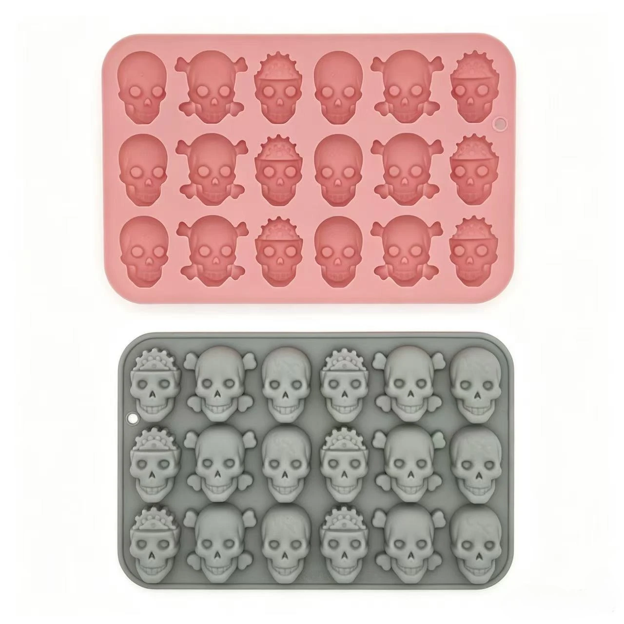 18 Cavity Skull Crossbones Silicone Mold Food Grade Chocolate Candy Jelly Ice Cube Tray DIY Halloween Cake Decor Baking Mould