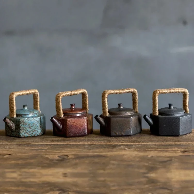 Japanese Antique Stoneware Loop-Handled Teapot Old Ore Mud Porcelain Kung Fu Tea Set Handmade Teapot Tea Maker Tea Kettle