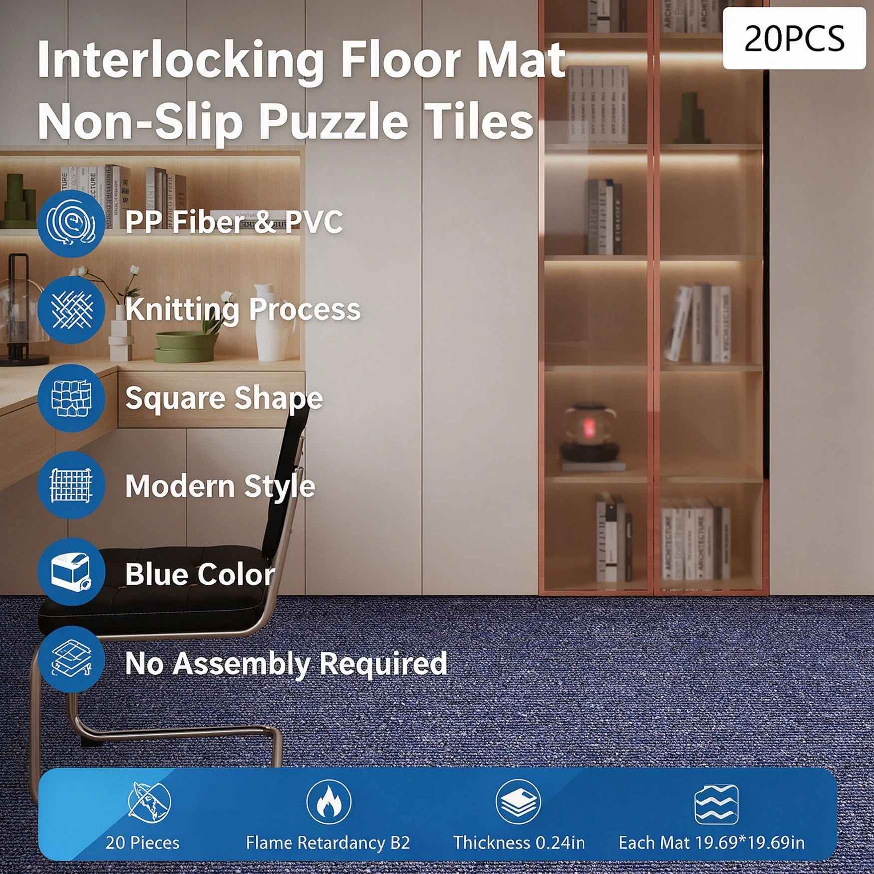 19.69*19.69in BlueFloor Mats, 20PCS Floor Mats, Square Floor Mats With PVC Backing