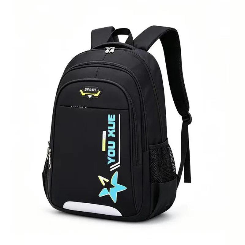 

Kids Backpacks Black Student Star Letter Pattern Large Capacity School Travel Durable Double Shoulder Bag for Children