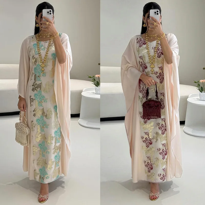 

Muslim Women Summer New Middle East Women's Clothing Jacquard Heavy Industry Embroidery Long Dress Waist Design Robe Abaya