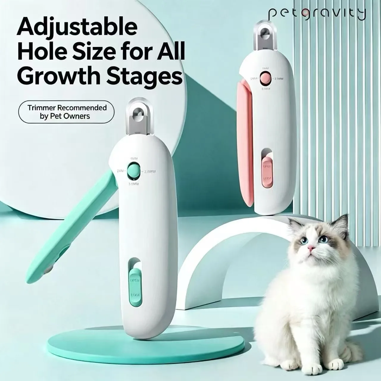 Adjustable Hole Pet Nail Clippers With Splash Guard, Hidden Nail File Design Safe Claw Trimmer For Cats Dogs Small Animals Groom