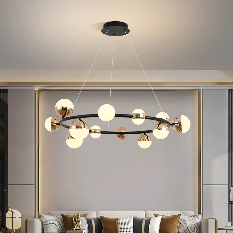 

New Style LED Pendant Lights For Parlor Kitchen Restaurant Bedroom Hanging Lamp Wire Adjustable Black Metal Ring