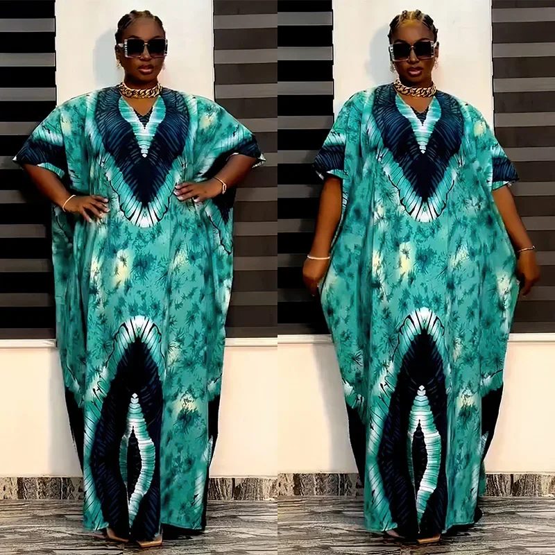 African Plus Size Dresses for Women Autumn Elegant African Half Sleeve V-neck Printing Long Maxi Dress Dashiki African Clothing