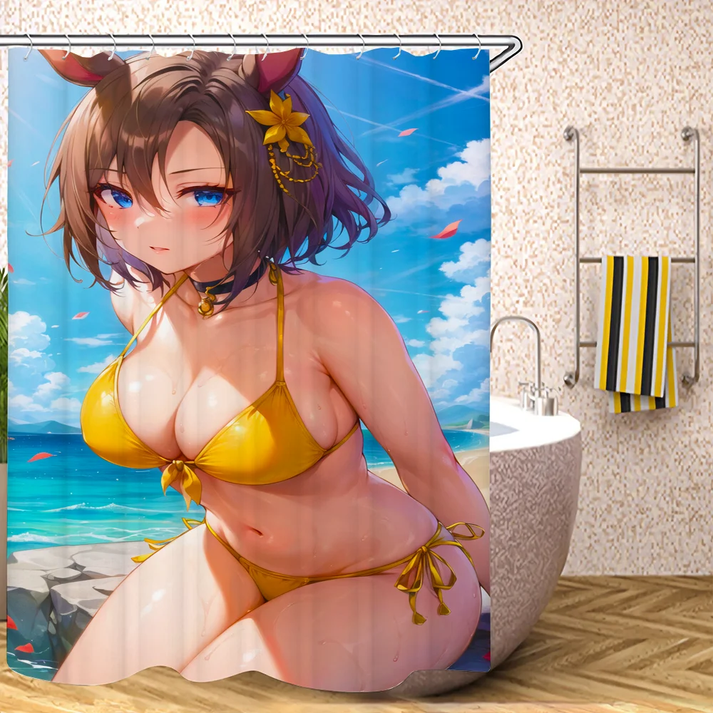 Bikini Girl Shower Shower Curtain for Bathroom Folding Partition Bath Accessories Curtains Bedrooms Waterproof Fabric Things the