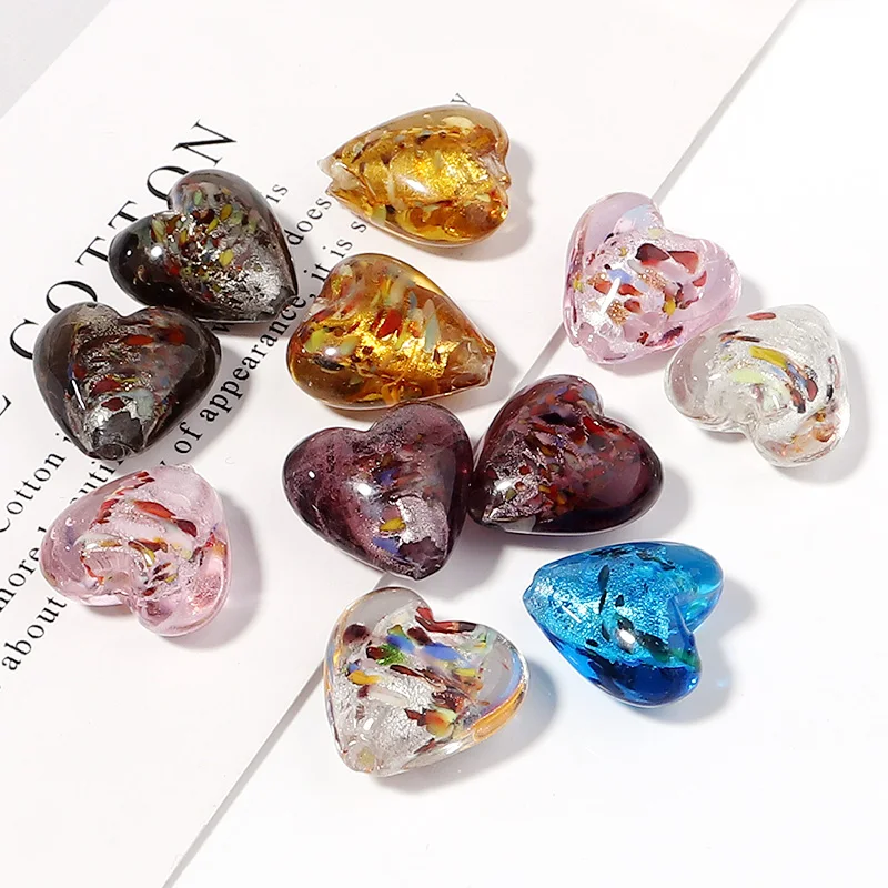 5pcs/Lot Inner Plated Silver Color Heart Shape Lampwork Beads Crystal Glass Loose Spacer Beads for Jewelry Making DIY Bracelet