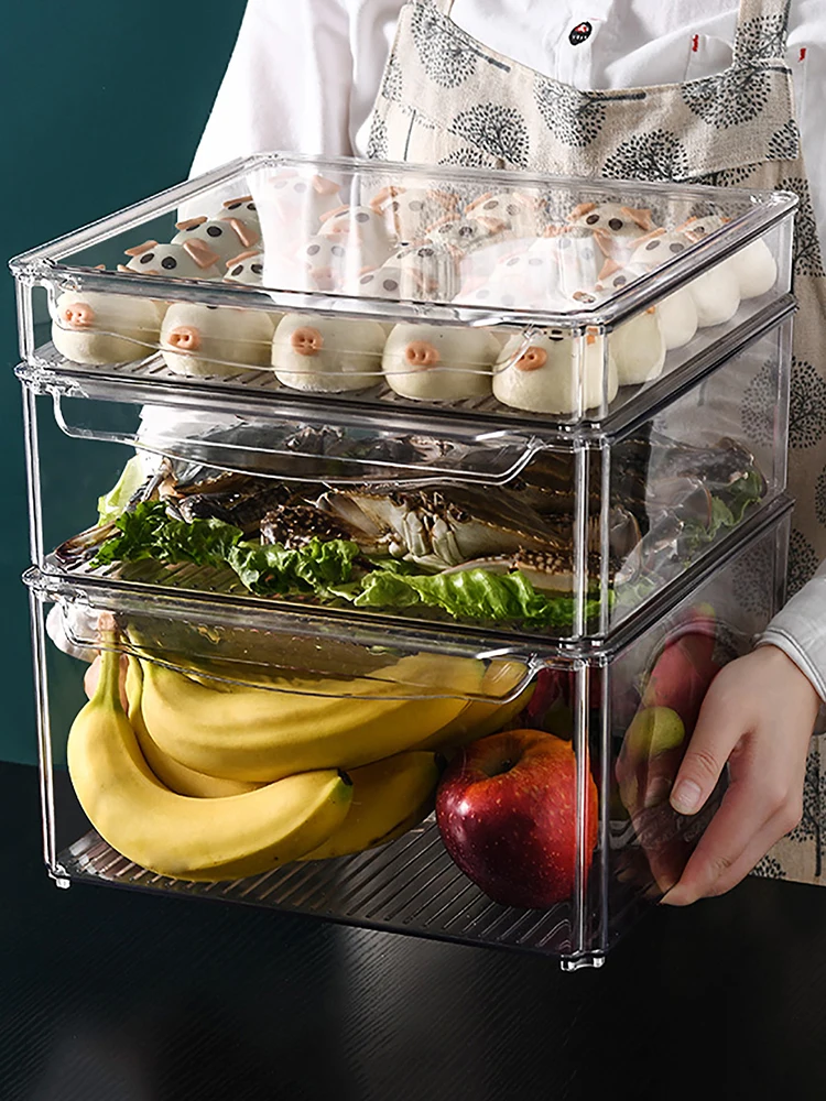 Fridge Storage Box Refrigerator Transparent with Lid Containers for Food Fruit Meat Keep Pantry Sealed Boxes Kitchen Organizer