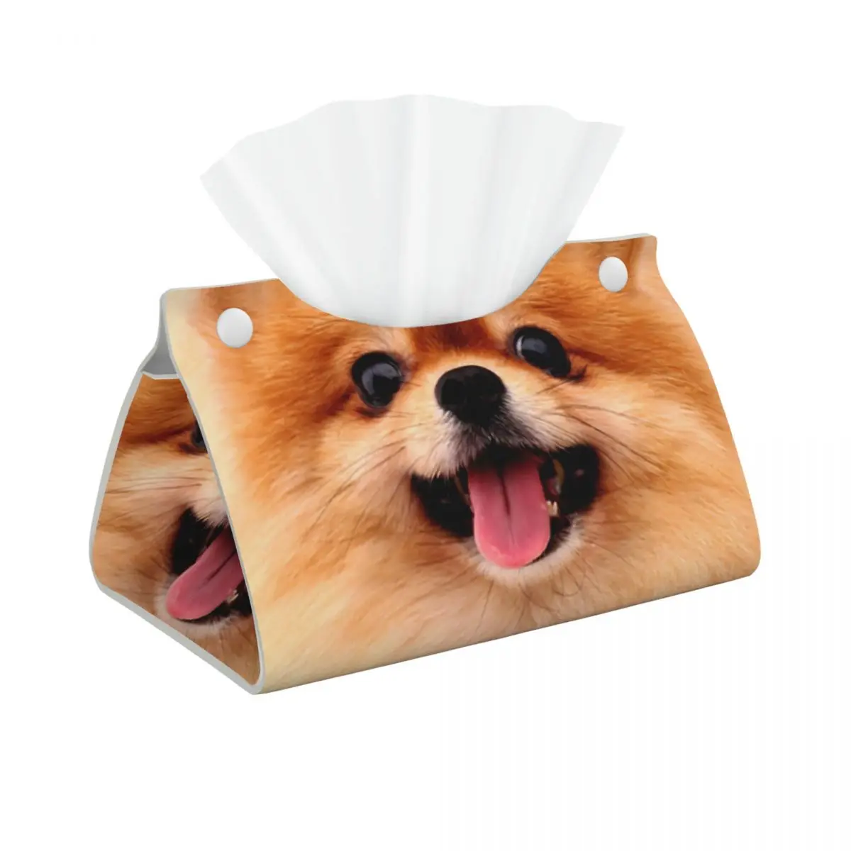 Custom Pomeranian Puppy Tissue Box Cover Rectangular PU Leather Spitz Pom Dog Facial Tissues Holder for Car