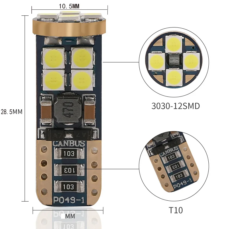 TCYATO 12 فولت عرض السيارة ضوء المؤشر T10 3030 12SMD سيارة ضوء LED عالية السطوع واسعة الجهد القراءة ضوء لوحة ترخيص ضوء #6