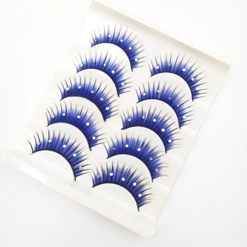 5 pairs/box Colorful 3D False Eyelashes with Glitter Shimmery Rhinestone Stage Party Cross Smoky Eye Makeup Decor