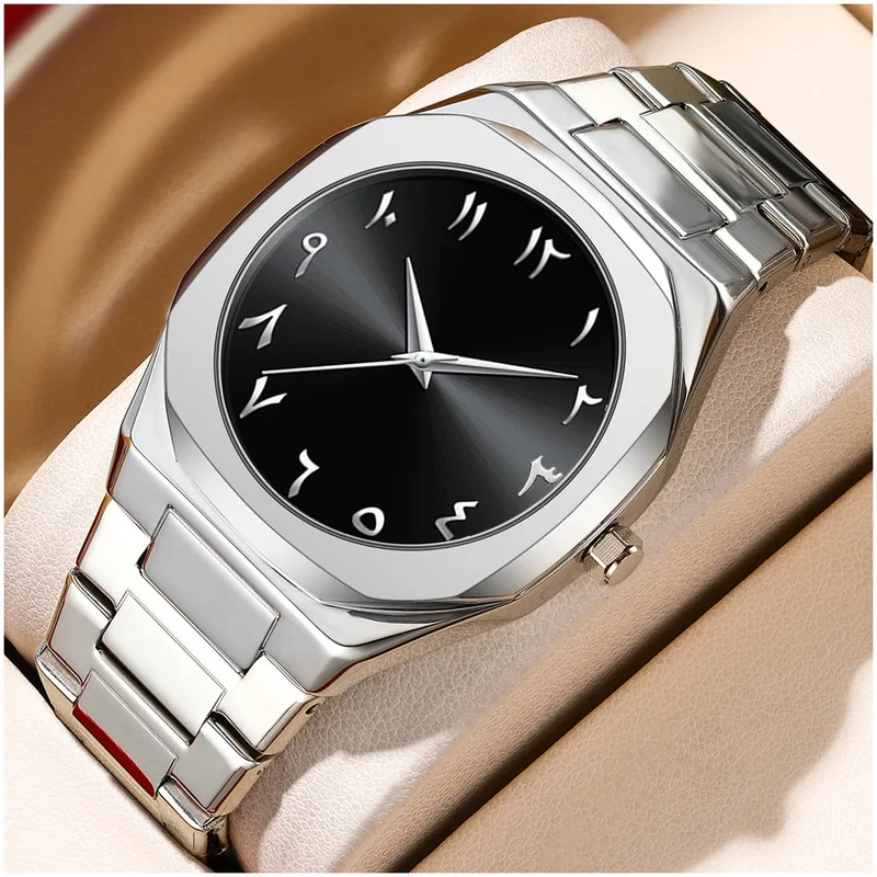 Fashion BestWin Octagonal Waterproof Quartz Watch For Men Business Casual Arabic Numerals Dial High-grade Stainless Steel Watch