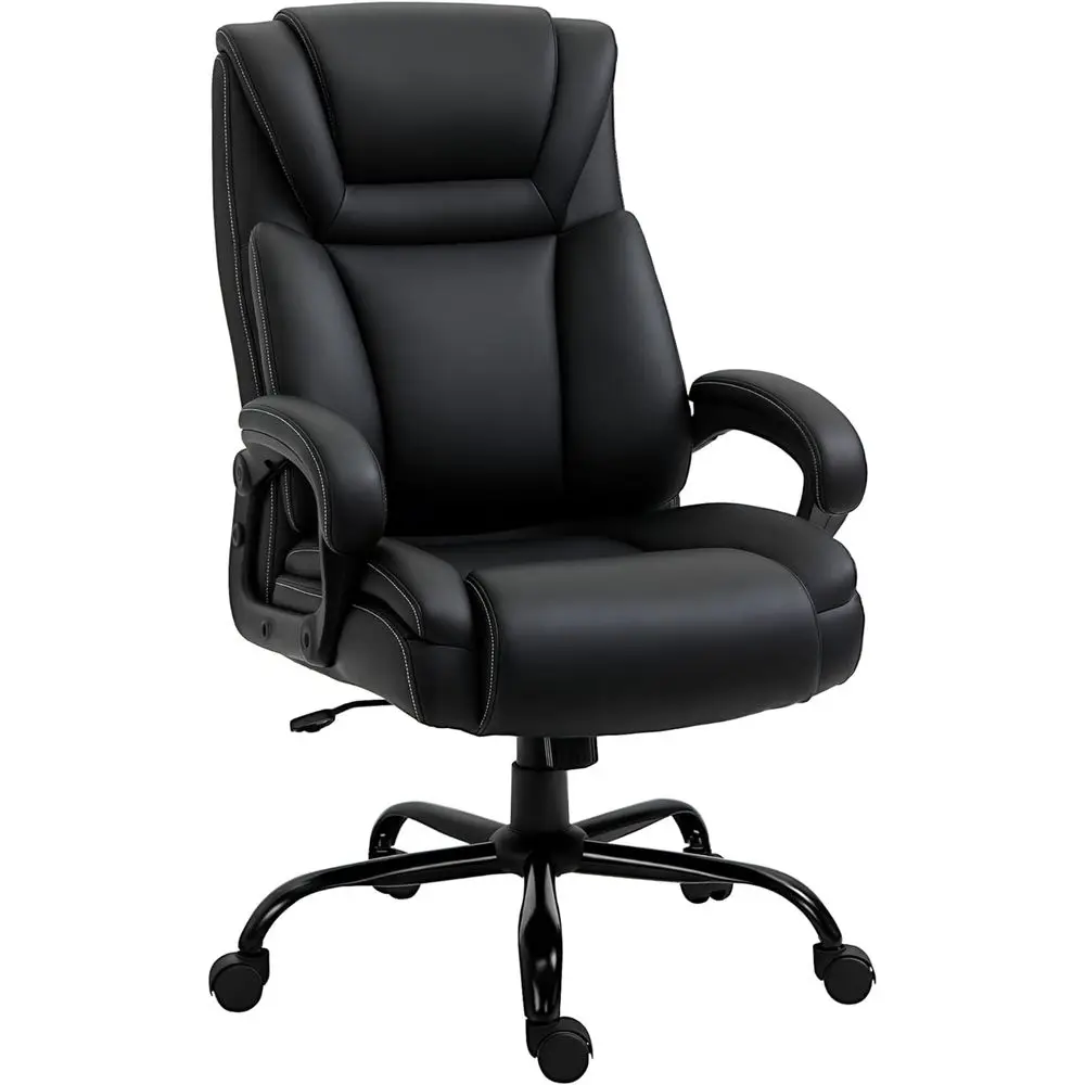 Ergonomic High-Back PU Leather Office Chair for 400lbs, Wide Seat, Adjustable Height, Swivel Wheels, Black
