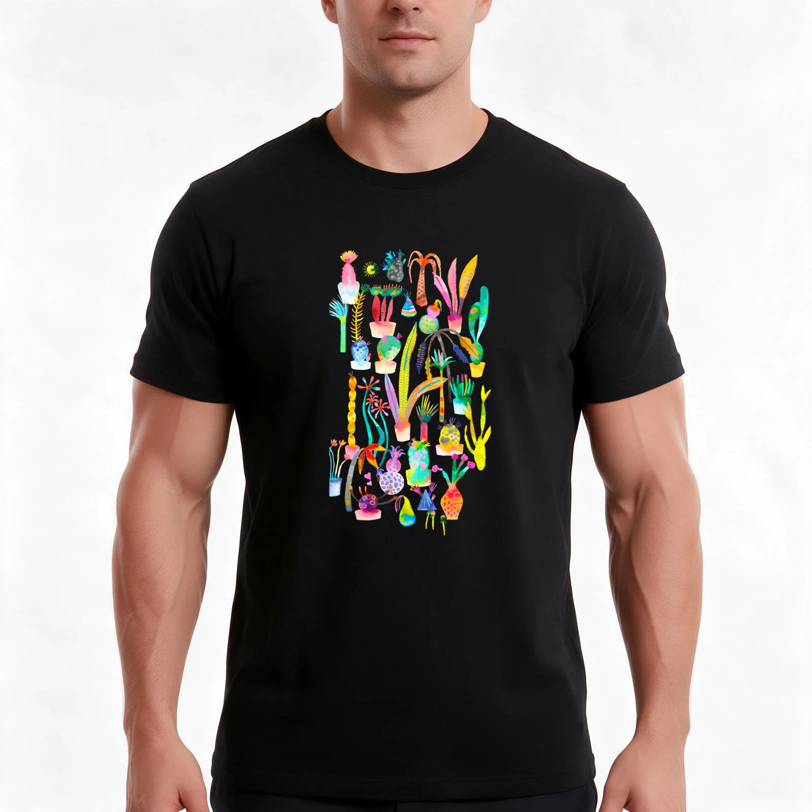Lush and dreamy cacti garden T-Shirt, Summer Casual Cotton Tee, Oversized Streetwear Tops, Vintage Graphic Print, 100% Cotton
