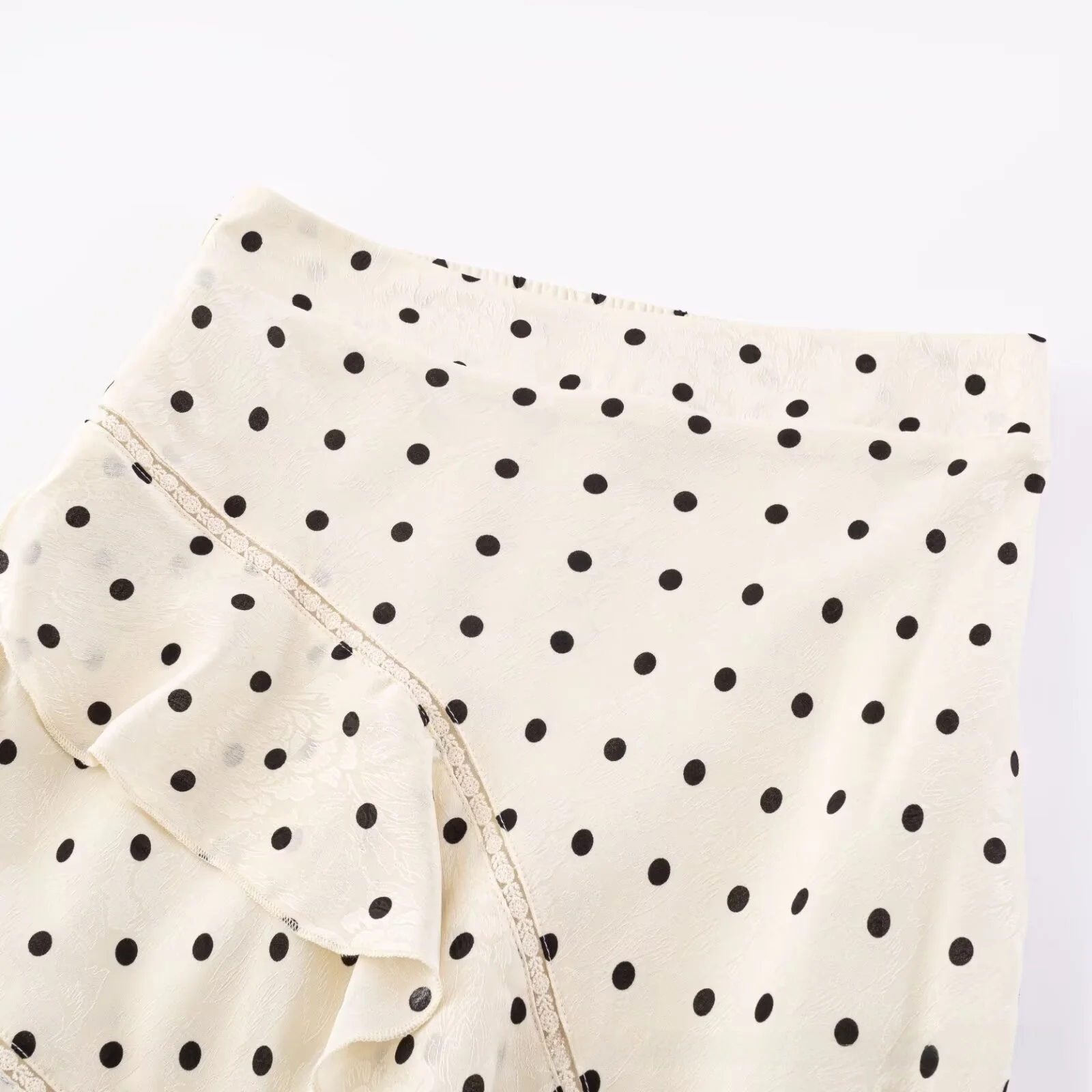 High Waist Polka Dot Half Skirt Irregular Design with Lace  for Women Summer Fashion Elegant Travel Suitable PVC Material