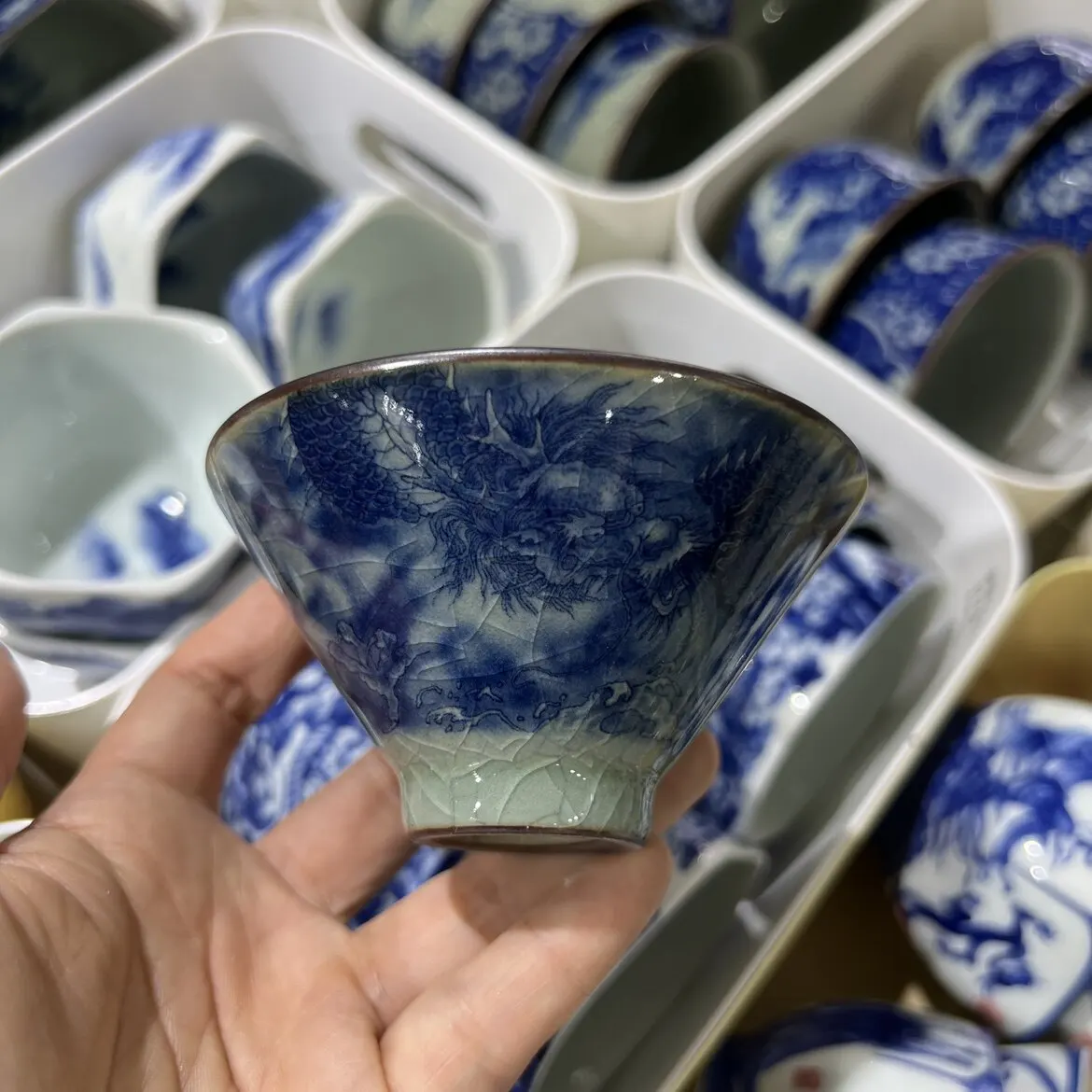 Jingdezhen Ceramic Old Clay King Playing Water Bamboo-Hat Type Cup Hand Brew Tea Bowl Porcelain Tea Cup Tea Cup Single Cup