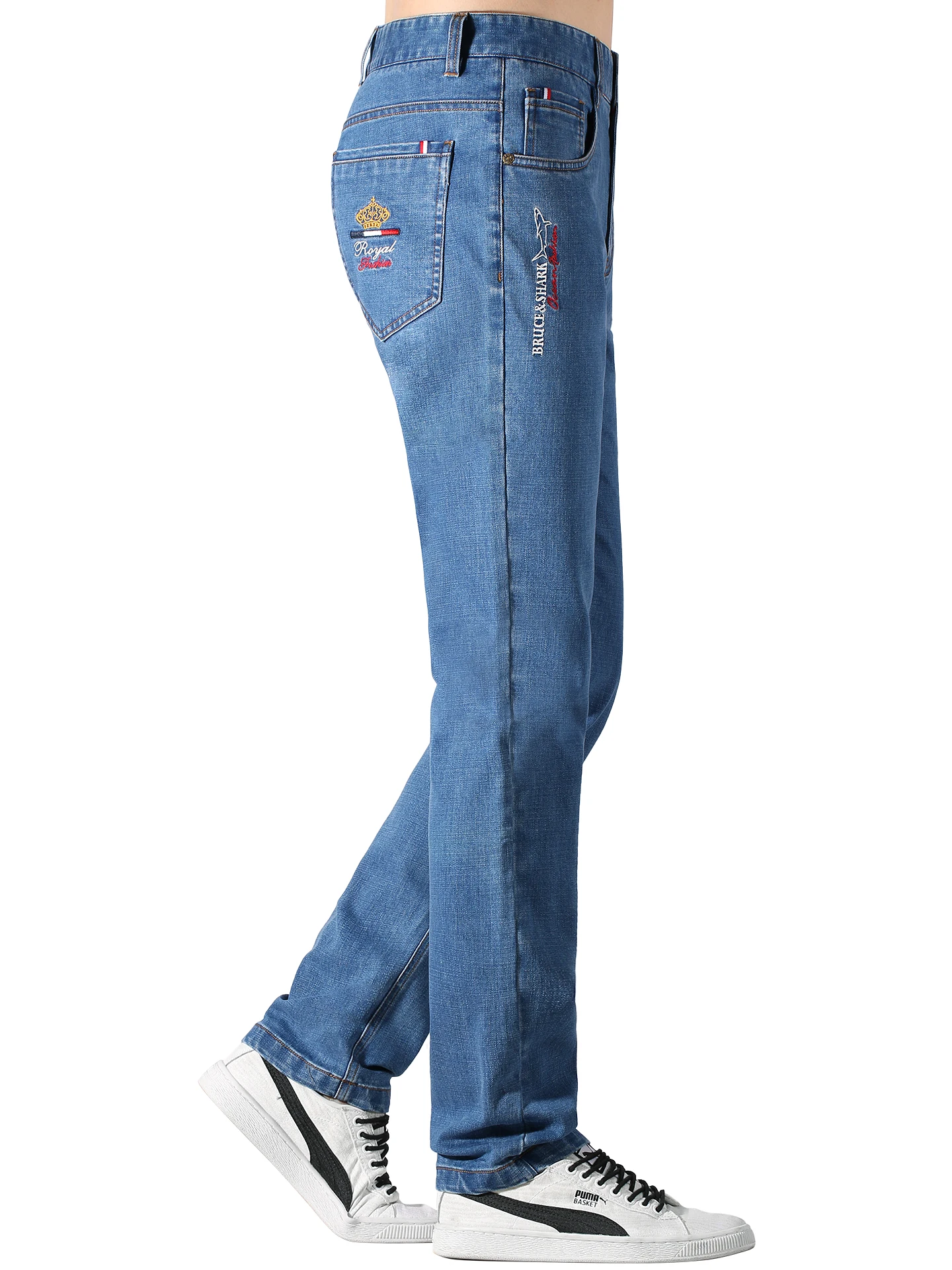 

Fall Winter Men's Loose Fit Embroidered Denim Jeans Straight Leg Trousers Fashionable Casual Wear Breathable Wearable