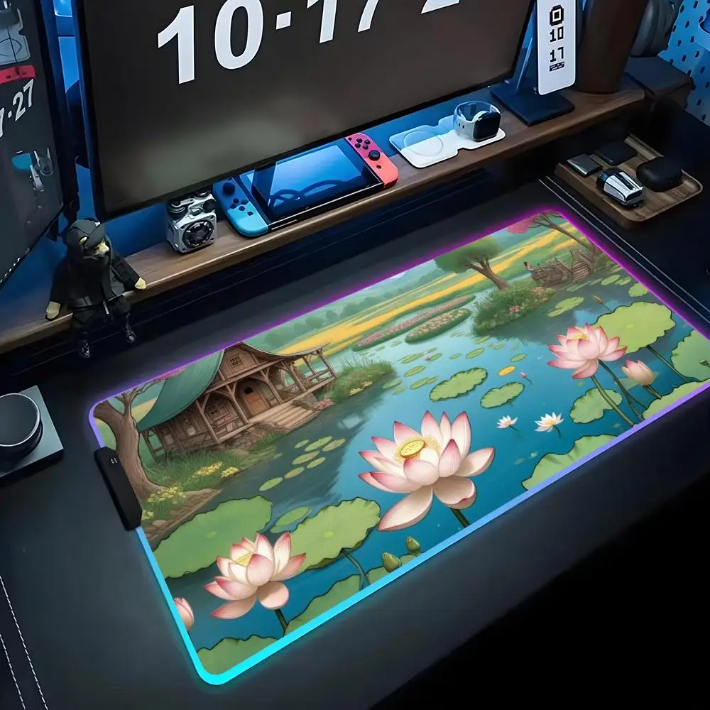 

Коврик для мыши Lotus in the pond RGB Gaming Mousepad Большой светодиодный коврик для ПК Настольный коврик Светящийся коврик для мыши Большие коврики для клавиатуры Настольный коврик с