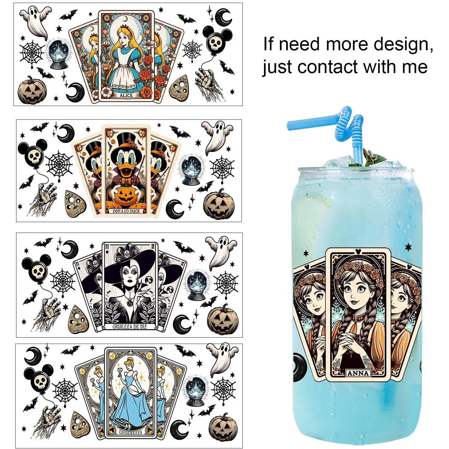 

Halloween Spooky Mickey easy peel waterproof Party DIY Decals 3D transfers uvdtf tumbler seal stickers 16oz uv dtf cup wraps