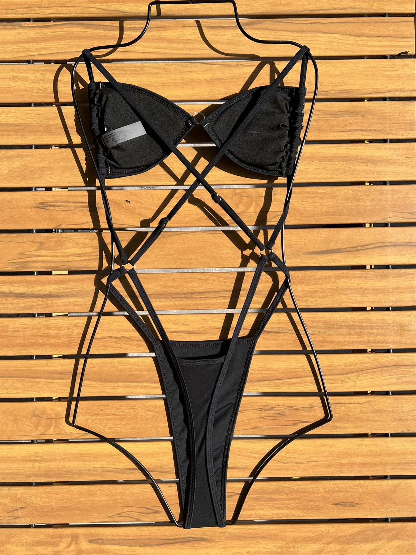 Sexy Glitter Black Sequin Micro Swimsuit One Piece Women's Bikinis Swimwear Backless Cross Bathing Suit Beach Outfits Bodysuits