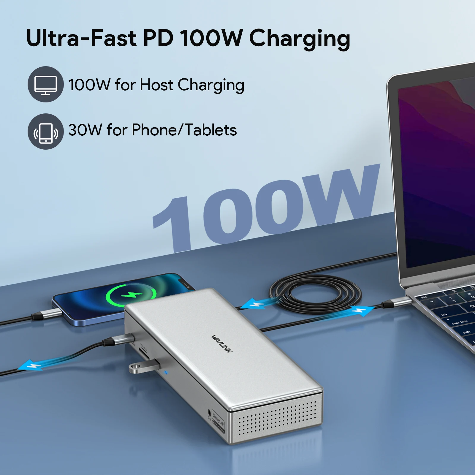 Estação de ancoragem USB C Wavlink-DisplayLink, Monitores Quad, 5K, 4K, 60Hz, 19-em 1, 2.5G, Base USB para Notebook, PD 100W para M1, m2, Mac e Windows