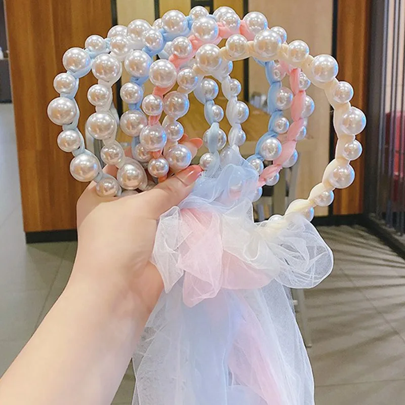 Fashion Kids Princess Headbands Sweet Pearl Mesh Hair Hoop for Girls Children Hair bands Toddlers Girl Hair Accessories