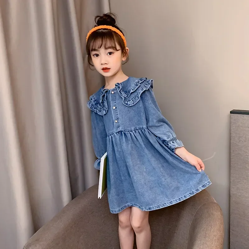 Fashion Jean Shirt Dress for Girls 5 to 12 years Autumn Kids Girls Jeans Dress Teen Girl Denim Clothes Casual Child Girl Dress