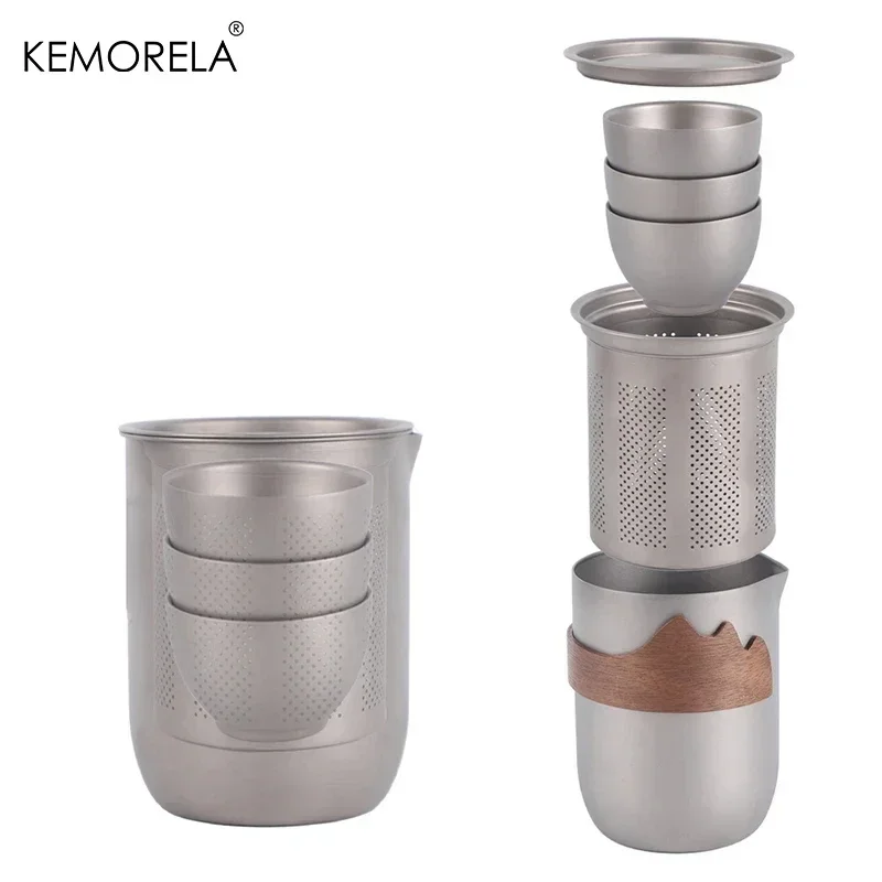 Outdoor Tea Set Gift box Camping Tea Cup Lightweight Titanium Coffee Pot Tea Kettle for Outdoor Hiking Backpacking Picnic