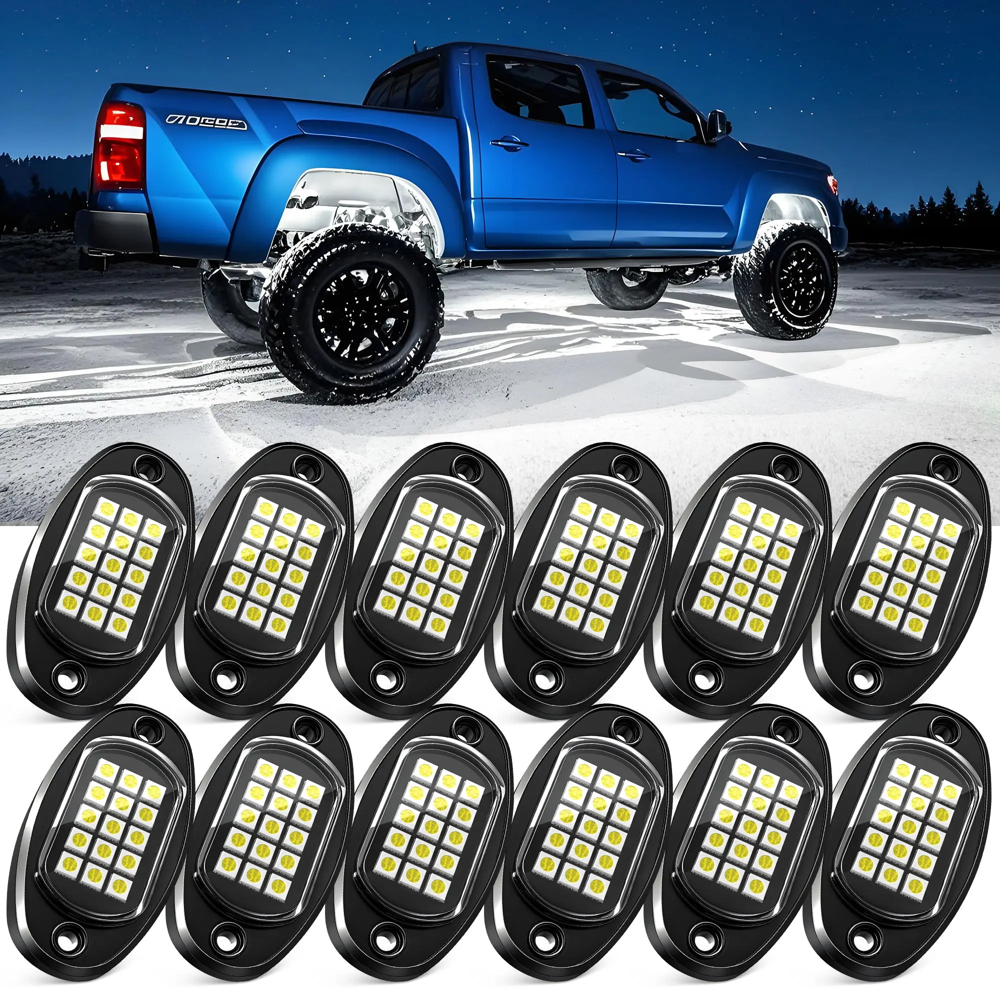MICTUNING 12 Pods LED Rock Lights,Pure White Color Waterproof LED Underglow Light,Underbody Glow Lamp for Car Truck ATV UTV SUV