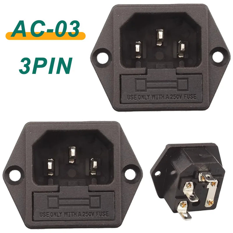 5/20Pcs AC Socket Inlet 3Pin Male Copper Pin Plug Socket AC-03 Electrical Power Connector