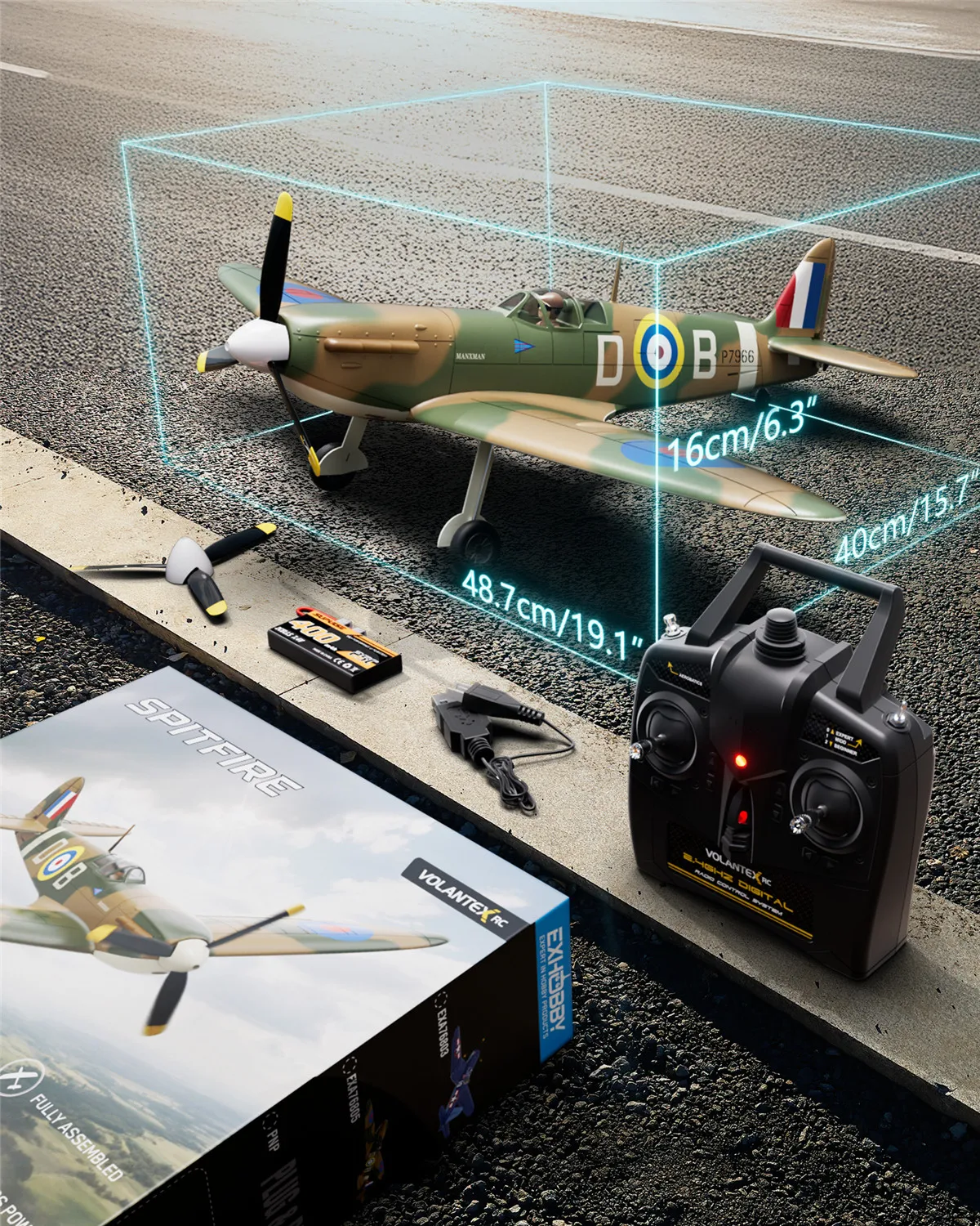 Volantex RC 500mm Spitfire 768-5 جاهز للطيران طائرة RTF RC Warbird مع محرك بدون فرش، جهاز إرسال واستقبال 2.4G، بطارية #6