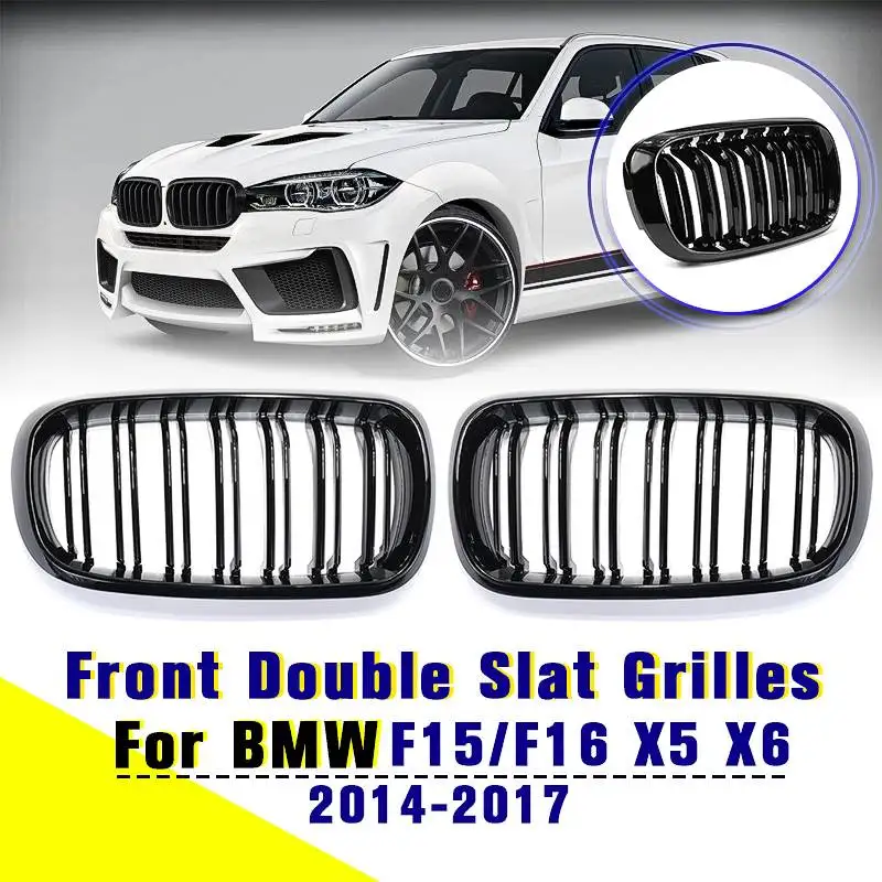 Gloss Black Car Grille Grill Front Kidney 2 Line Double Slat For BMW X5 F15 X6 F16 X5M F85 X6M F86 2014-2017 Car Accessories