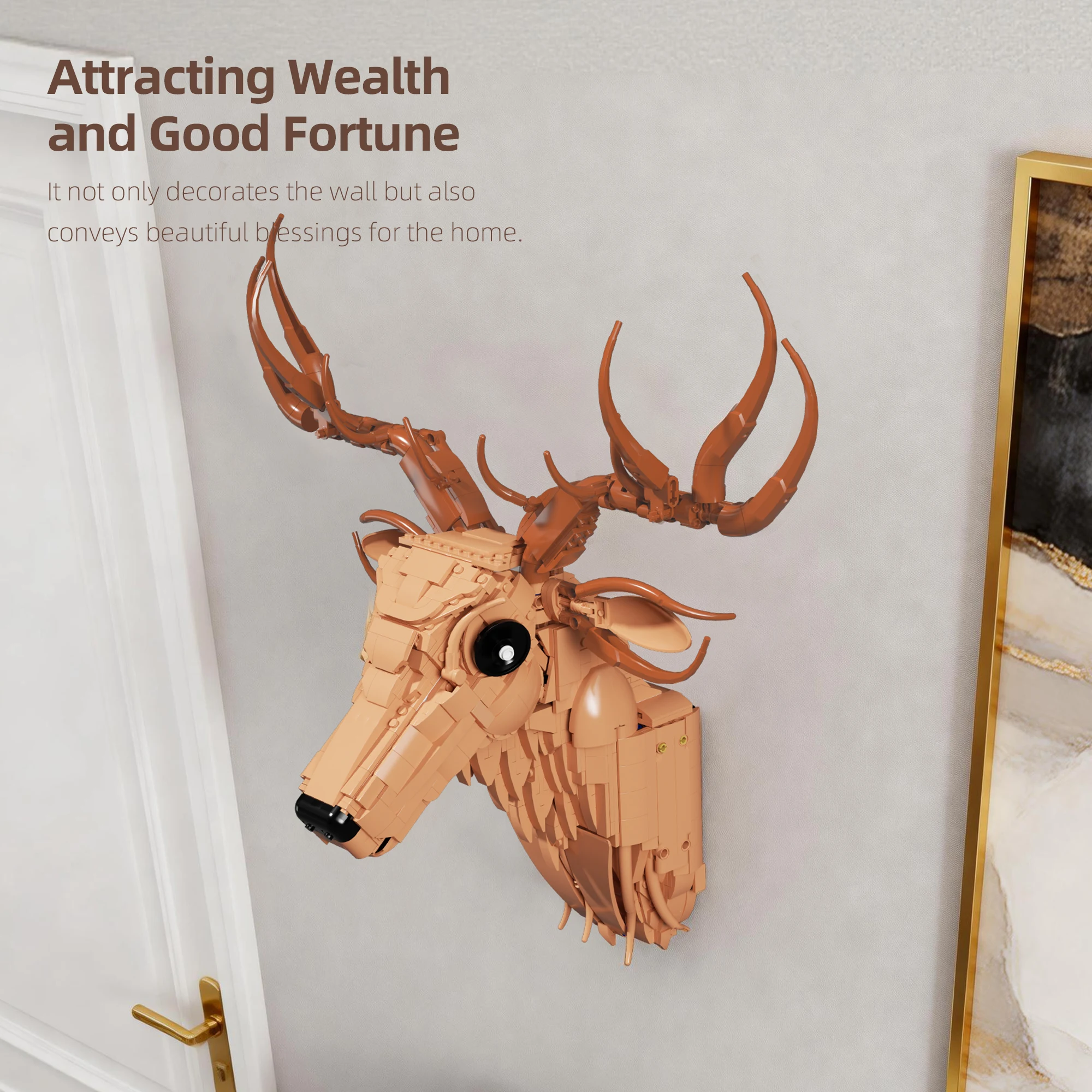 

Реалистичная модель головы оленя из строительных блоков для настенного монтажа, DIY-конструктор, креативная игрушка, декор для дома, подарок