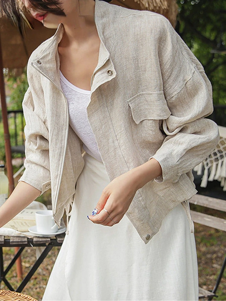 

Linen Cotton Blouse Coat Elegant Korean Linen Jacket Women Vintage Oversized Casual Women's Summer Spring Jackets 2023