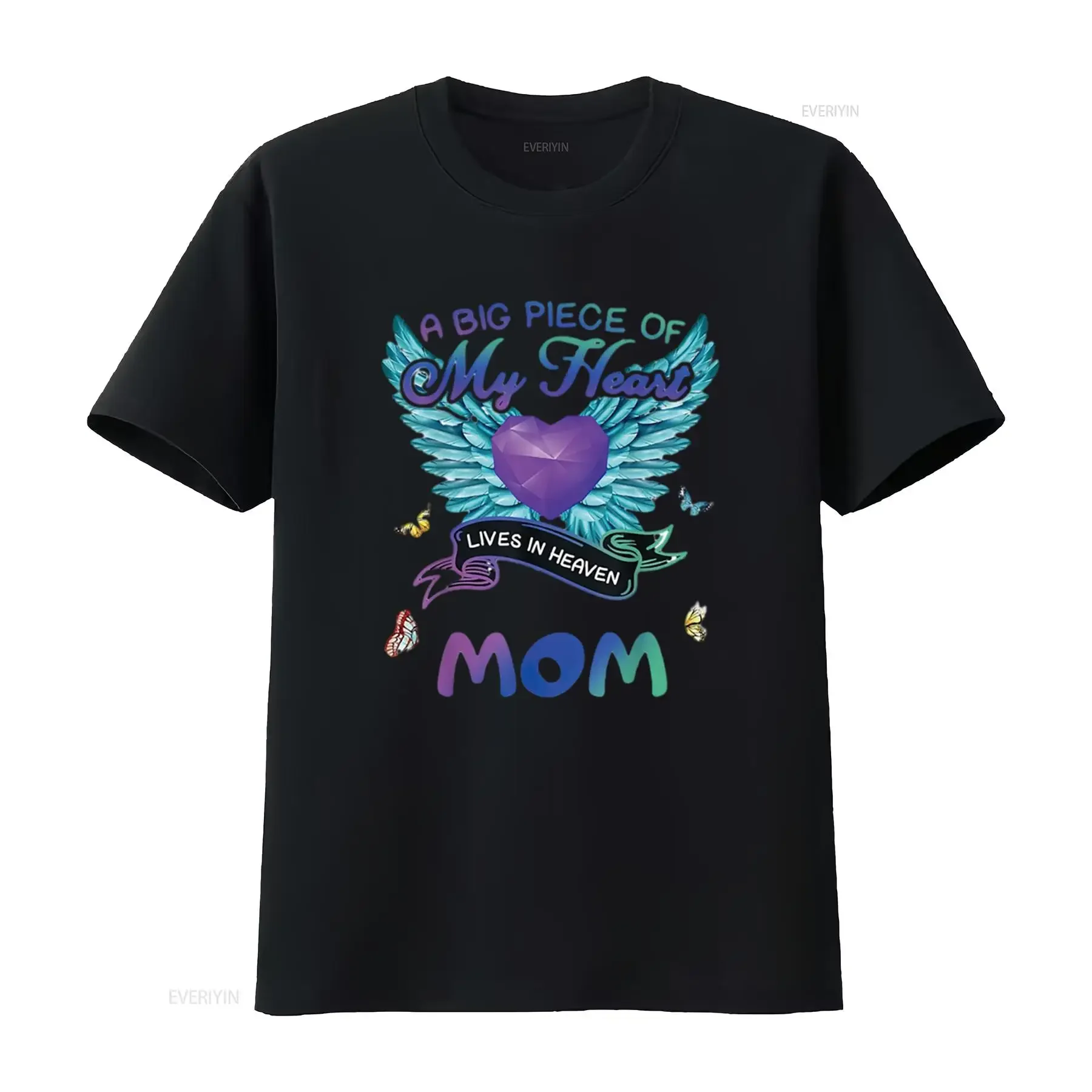 Una gran pieza de mi corazón vive en el cielo ella es mamá Ángel camiseta blanca 2XL vintage lavado versátil streetwear gráfico