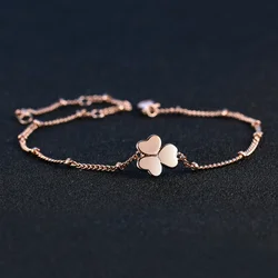 Elegant Clover Bracelets for Women Romantic Leaf Rose Gold Color Simple Chain Bangles Fashion Jewelry For Girl Wholesale H142