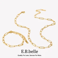 2024 New Stylish Hypoallergenic Thin Delicate Paper Clip Link Chain Necklace Bracelet Jewelry Set Stainless Steel Chain Necklace