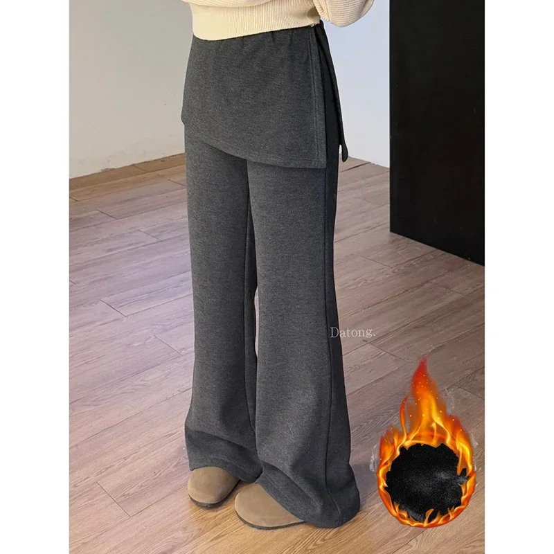 2026 Winter Girls Fashion Snow Warm Velvet Pants Lady High Waist Plush Trousers Women Solid Color Fleece Thermal Pants