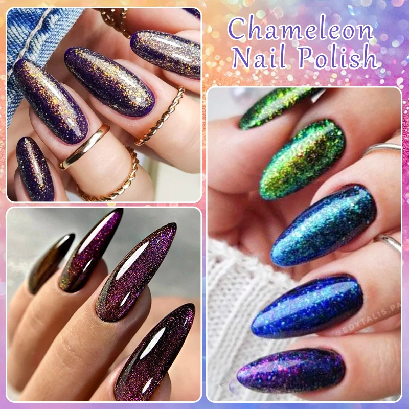 8 ml Chamäleon-Nagellack, natürlich, trocken, zeitsparend, langlebig, glitzernd, Nagellack für Maniküre, DIY, Nagelzubehör, Design