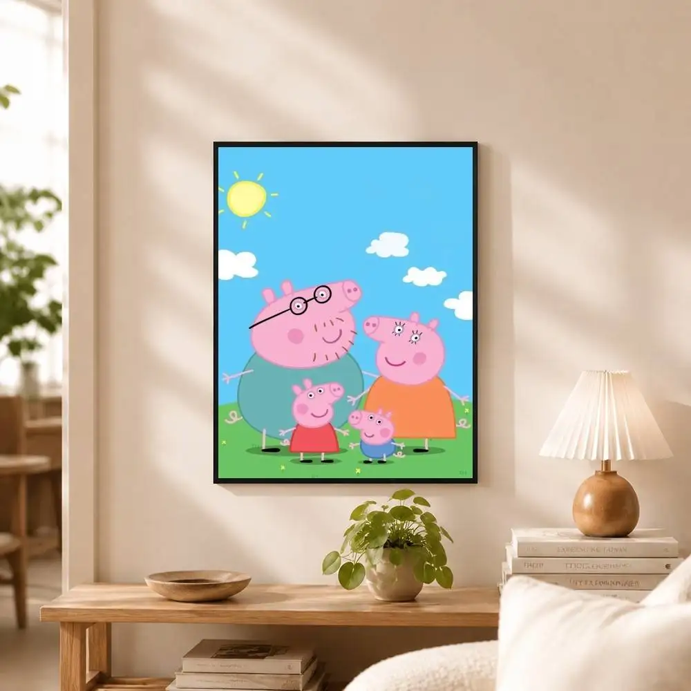 Pink P-P-Peppas-es Pigs Poster Waterproof Wall Art Sticker For Bar Living Room Vintage Decor High Quality Print Gift view 4