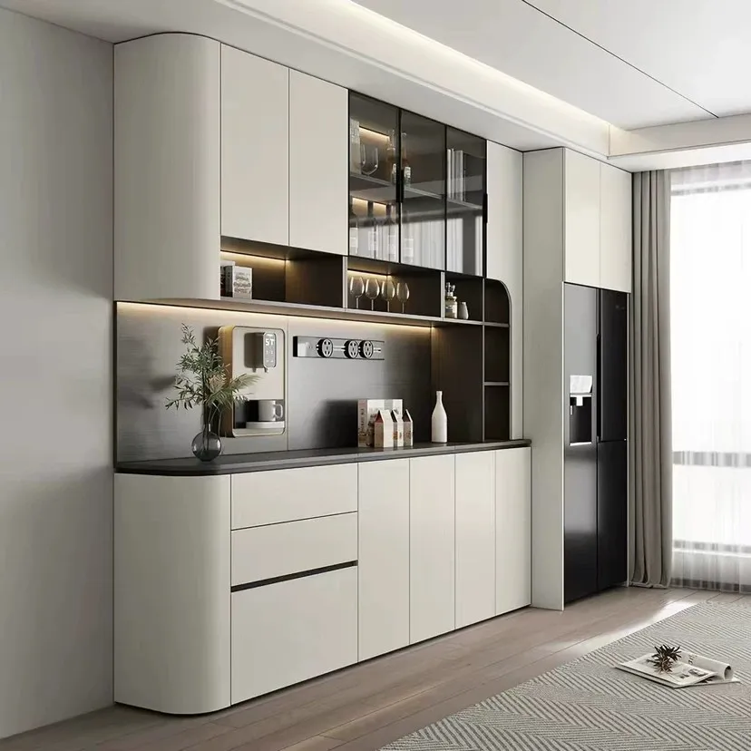 Stainless steel side cabinet, integrated cabinet, wine cabinet against the wall, glass display cabinet, living room storage