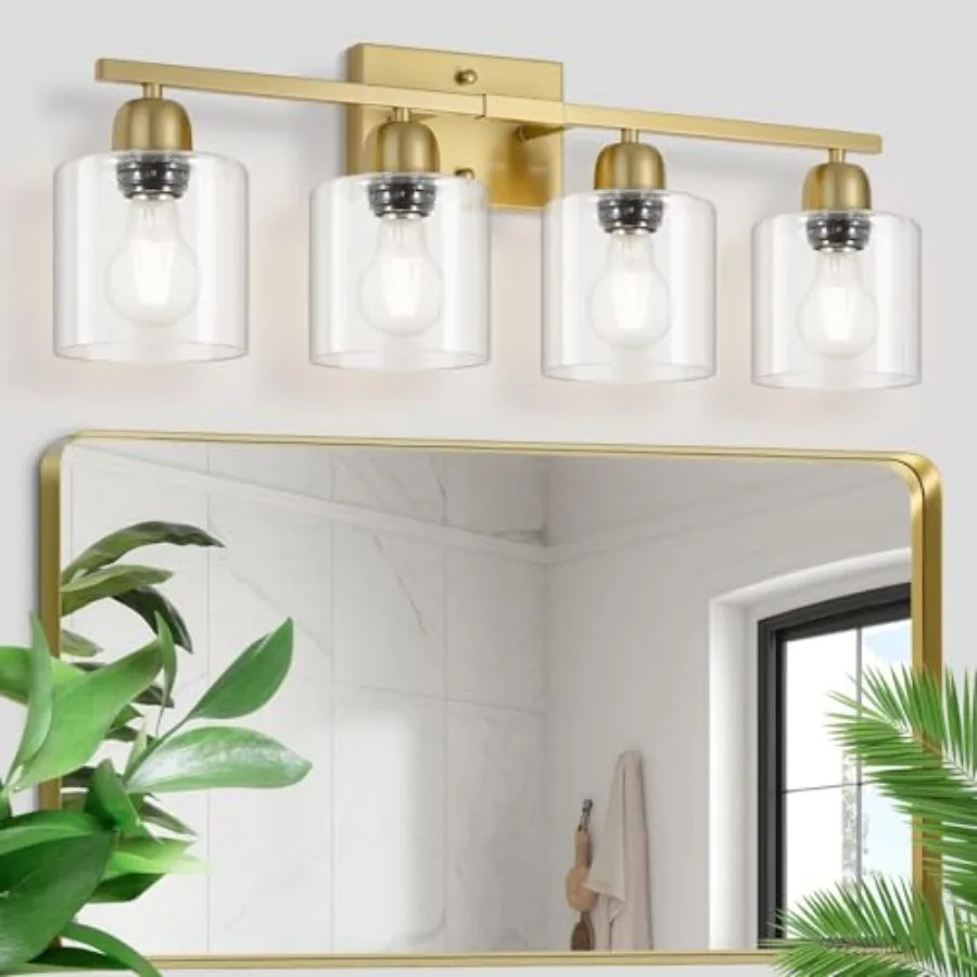 

Modern Brushed 4 Light Bathroom Light Fixtures, 24 inch Vanity Lights for Bathroom with Clear Glass, Bathroom Vanity Light for