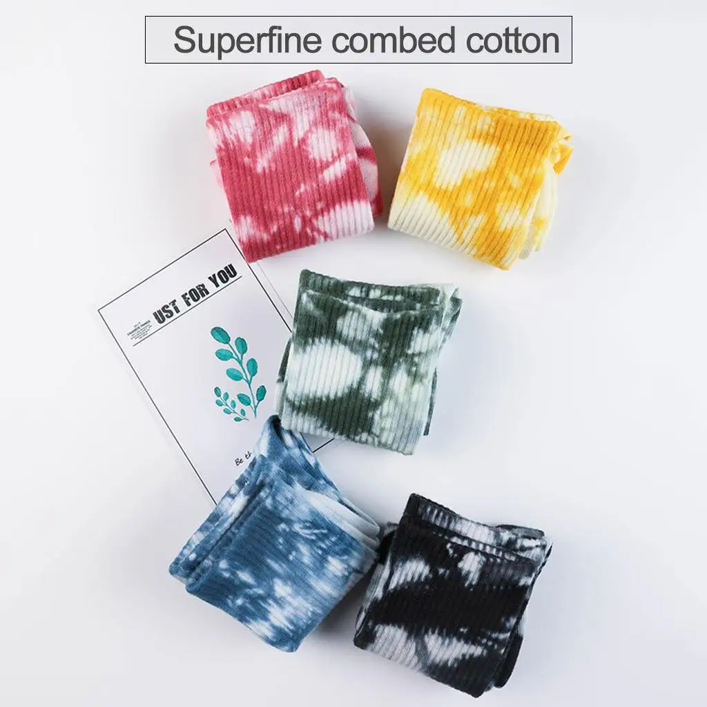 Cotton Soft Tie Dyed Novelty Hippie Socks for Couples Mid Calf Length Skateboard Casual Athletic Hosiery Breathable Running