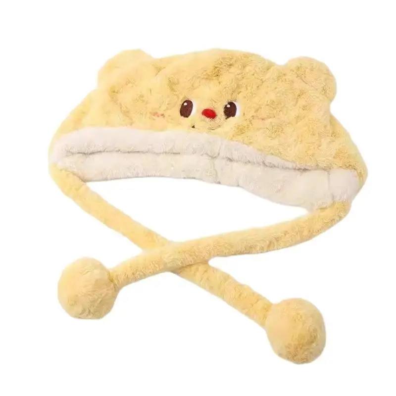 

39BD Winter Warm Plush Earflap Hat for Various Age Lovely Thick Bear Hat Outdoor Activity Caps Windproof Trapper Hat Headwear