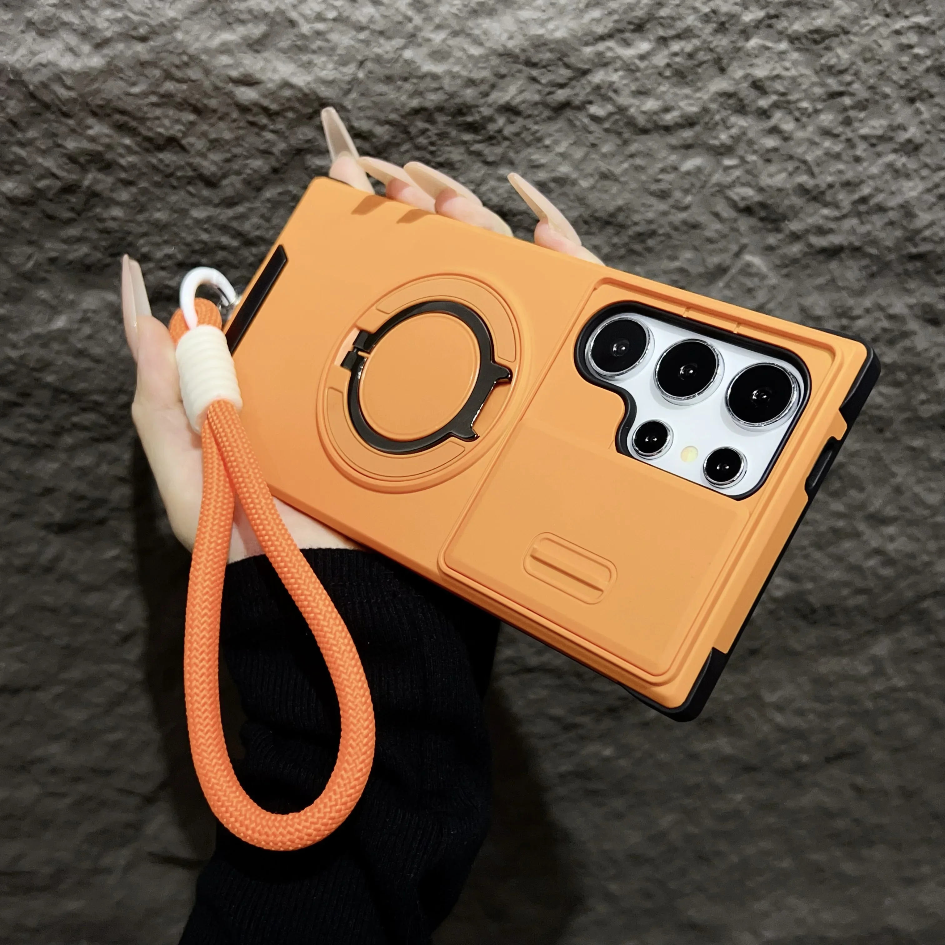 Armor Case For Samsung Galaxy S25 Edge S24 S23 FE S22 S21 Note 20 Ultra Plus With Lanyard Ring Stand Slide Camera Protect Cover