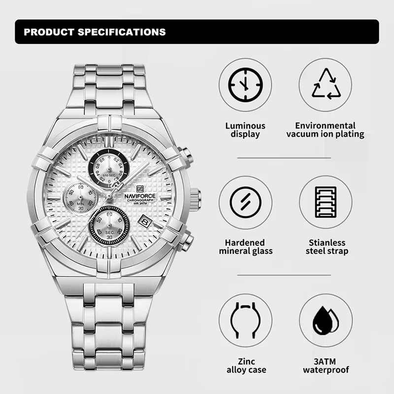 NAVIFORCE Original Watches for Men Quartz Fashion Sport Chronograph Male Simple Wild Waterproof ate Display Wristwatch Man Clock