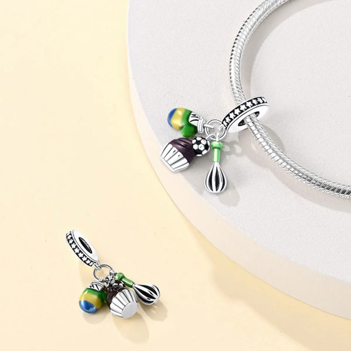 Original Charms Silver Plated Beads Fit Bracelets Diy Women Gift Accessory French Fry Chocolate Coffee Colorful Crystal Pendant
